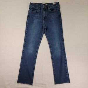 Levi's 724 High Rise Straight Jeans Blue Raw‎ Hem W28 L30 Medium Wash Womens
